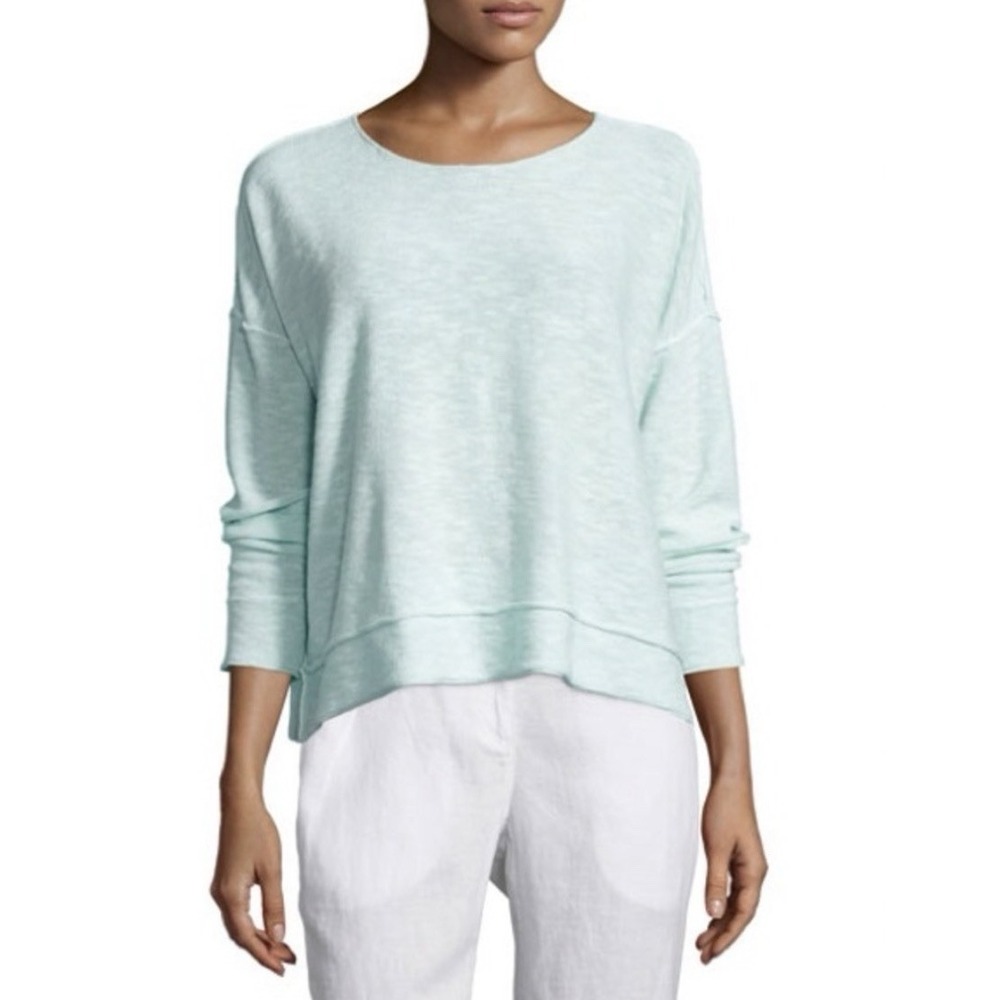 Eileen Fisher Organic Linen Sheer Mint Green Lightweight Sweater Boxy Lagenlook